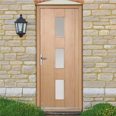 Copenhagen Oak Unfinished 3 Double Glazed Frosted Light Panels External Door - 1981mm x 762mm