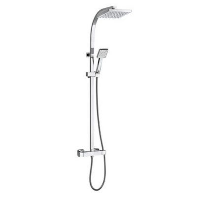 Flo Chrome Thermostatic Shower Column w/ Diverter and Shower Head
