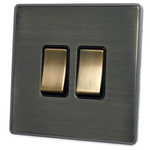 Caradok Screwless Premium Vintage Brass Metal 2 Gang Rocker Light Switch
