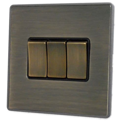 Caradok Screwless Premium Vintage Brass Metal 3 Gang Rocker Light Switch