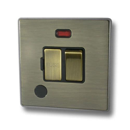 Caradok Screwless Premium Vintage Brass Metal Fused Spur Switch with Neon & Flex Outlet