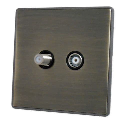 Caradok Screwless Premium Vintage Brass Metal 1 Gang TV Coax & Satellite Socket Point