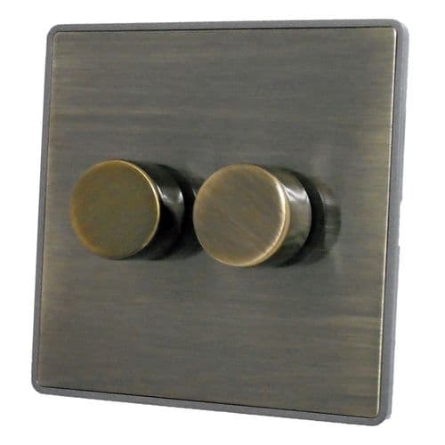 Caradok Screwless Premium Vintage Brass Metal 2 Gang Dimmer Switch