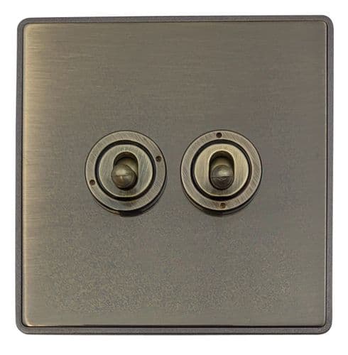 Caradok Screwless Premium Vintage Brass Metal 2 Gang Intermediate Toggle Light Switch