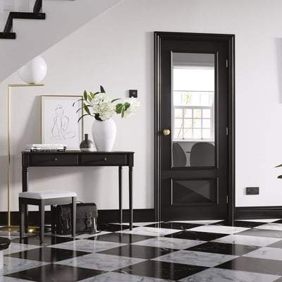 Knightsbridge Black Primed 1 Glazed Clear Light Panel Interior Door - 1981mm x 762mm