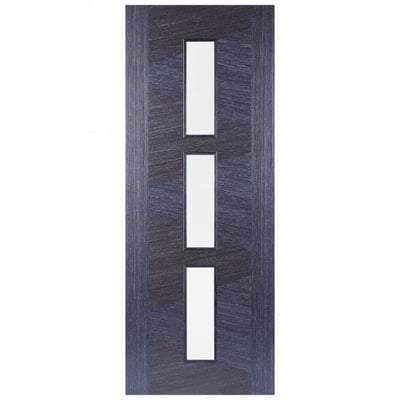 Zeus Ash Grey Pre-Finished 3 Glazed Clear Light Panels Interior Door - 1981mm x 838mm