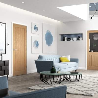 Oak Mexicano Vertical Panel Flush Un-Finished Internal Fire Door FD30 - 2040mm x 726mm
