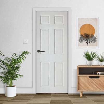 Moulded Textured White Primed 6 Panel Interior Fire Door FD30 - 1981mm x 838mm