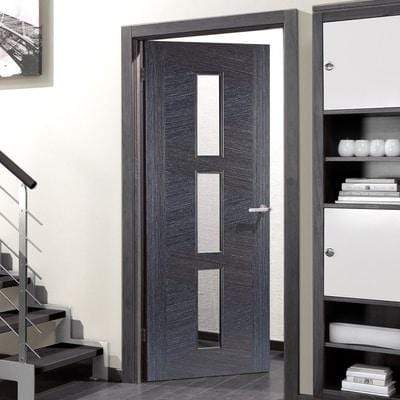 Zeus Ash Grey Pre-Finished 3 Glazed Clear Light Panels Interior Door - All Sizes
