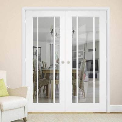 Lincoln White Primed 3 Glazed Clear Light Panels Pair Interior Doors - 1981mm x 914mm