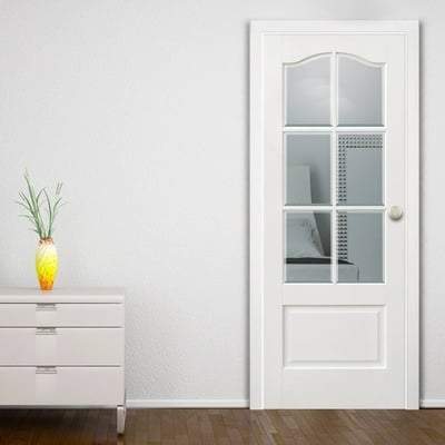 Kent White Primed 6 Glazed Clear Bevelled Light Panels Interior Door - 2032mm x 813mm