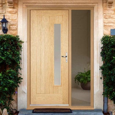 Newbury Oak Unfinished External Door w/ 1 Frosted Double Glazed Light Panel - 2135 x 915mm