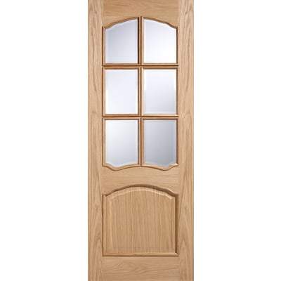 Oak Riviera RM2S 6 Glazed Clear Light Panels Un-Finished Internal Door - 1981mm x 838mm