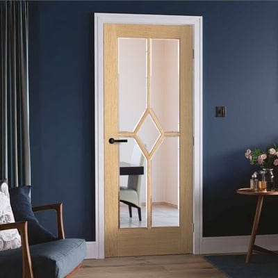 Oak Reims 5 Glazed Clear Panels (Diamond) Pre-Finished Internal Door - 1981mm x 838mm