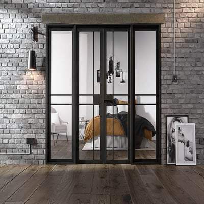 Greenwich Black Primed 16 Glazed Clear Light Panels Interior Room Divider2031mm x 2478mm