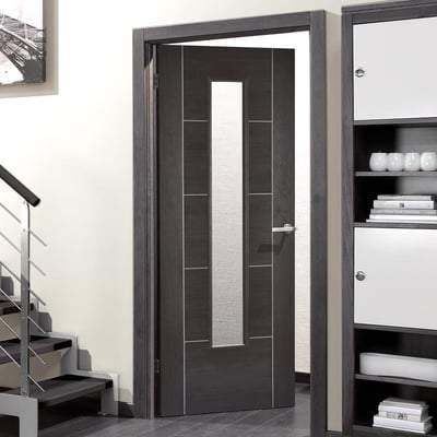 Vancouver Dark Grey Laminated 1 Glazed Clear Light Panel Interior Door - 1981mm x 686mm