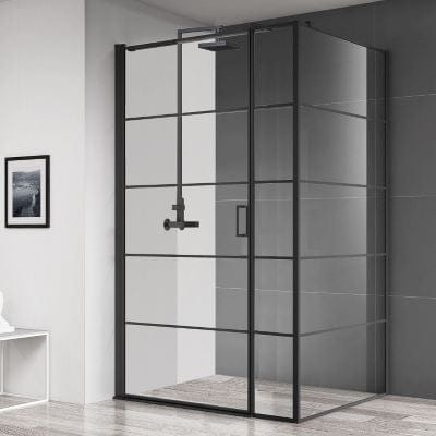 Velar+ Hinged Crittal Style Matt Black Shower Door w/ Pivot Opening