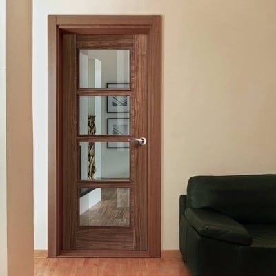 Vancouver Walnut Pre-Finished 4 Glazed Clear Light Panels Interior Fire Door FD30 - 2040mm x 726mm
