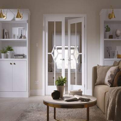Reims White Glazed Clear Pair Primed Interior Doors - 1981mm x 1524mm