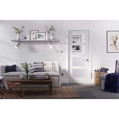 Shaker White Primed 4 Glazed Clear Light Panels Interior Door - 1981mm x 457mm
