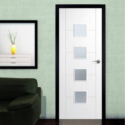 Vancouver White Primed 4 Glazed Frosted Light Panels Interior Door - 1981mm x 762mm