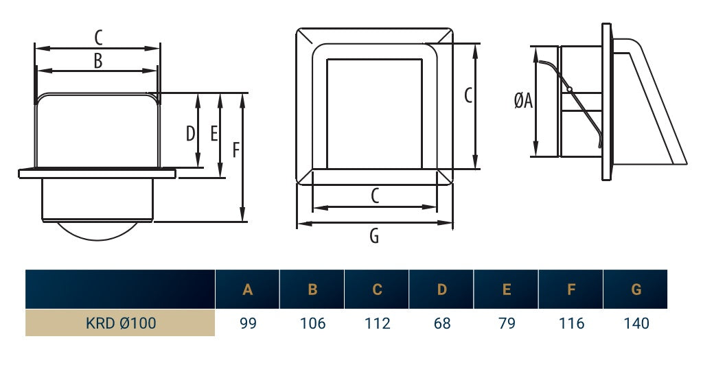 External Graphite Louvre Vent KRD/100G fi100mm