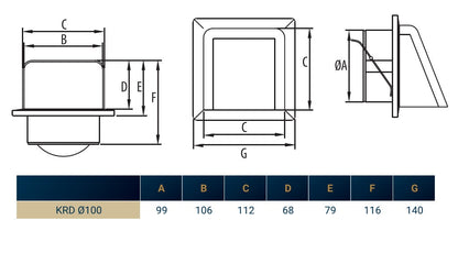 External Graphite Louvre Vent KRD/100G fi100mm