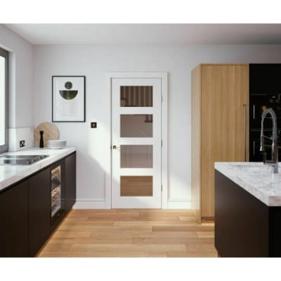 Shaker 4 Panel White Primed Glazed Internal Door - All Sizes
