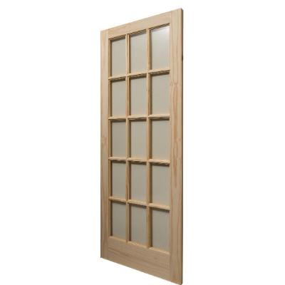 Knotty Pine Unfinished Internal Door - 15 Clear Glazed Light Panels - All Sizes