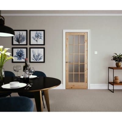 Knotty Pine Unfinished Internal Door - 15 Obscured Glazed Light Panels - All Sizes