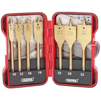 Draper Titanium Nitride Coated Flat Wood Bit Set - (7 Pieces)