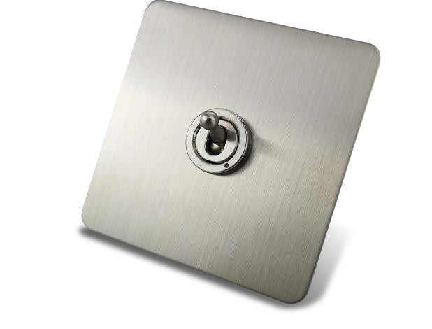 Caradok 1 Gang Screwless Brushed Steel Toggle Switch