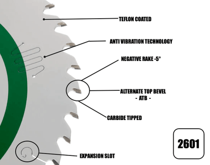 260mm x 30mm x 2.4mm 40 Tooth ATB (Neg Rake)  Kapex KS120 Circular Saw Blade - 2601