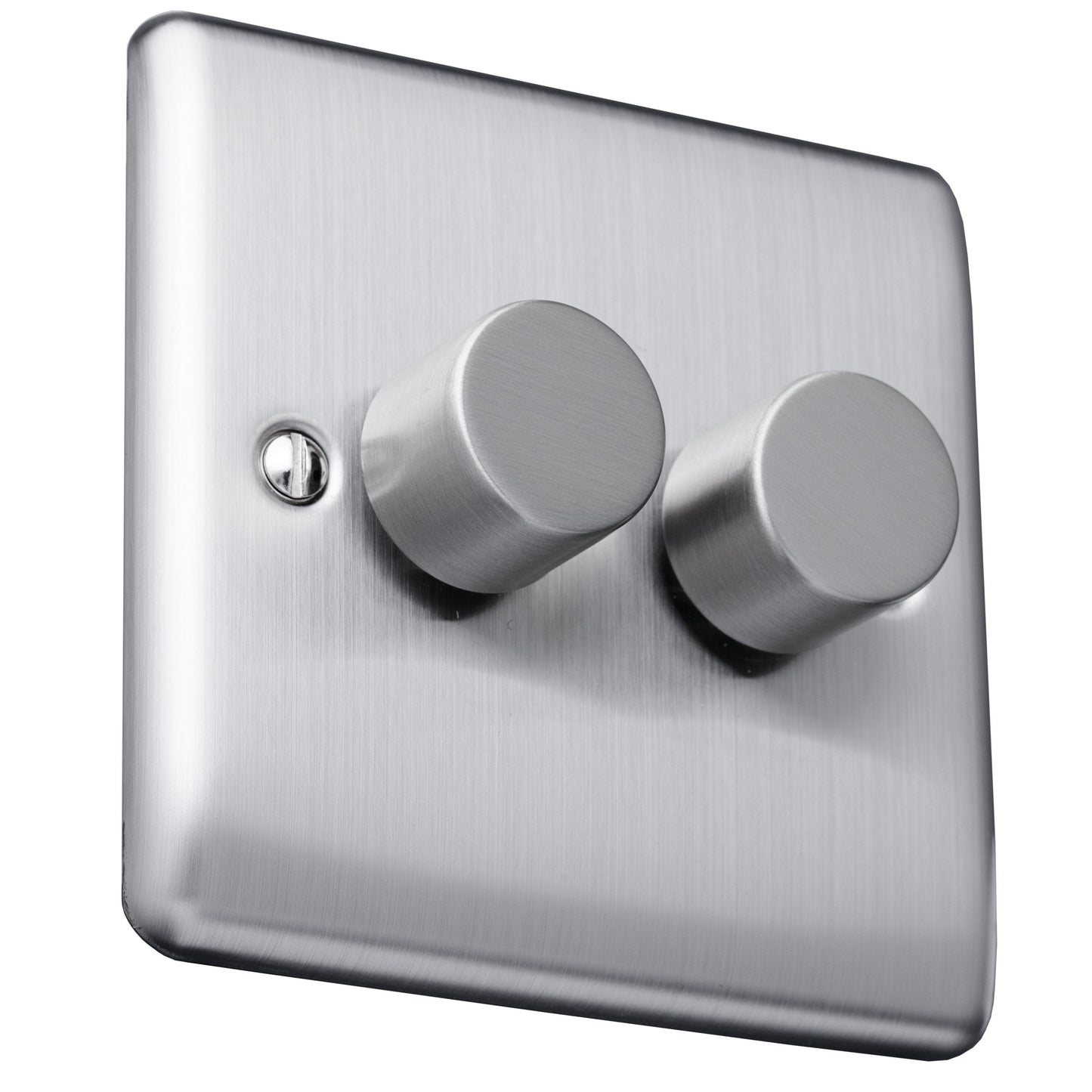 Caradok 100W 2 gang 2way LED Dimmer Switch Brushed Chrome, Metal Switch, Grey Insert