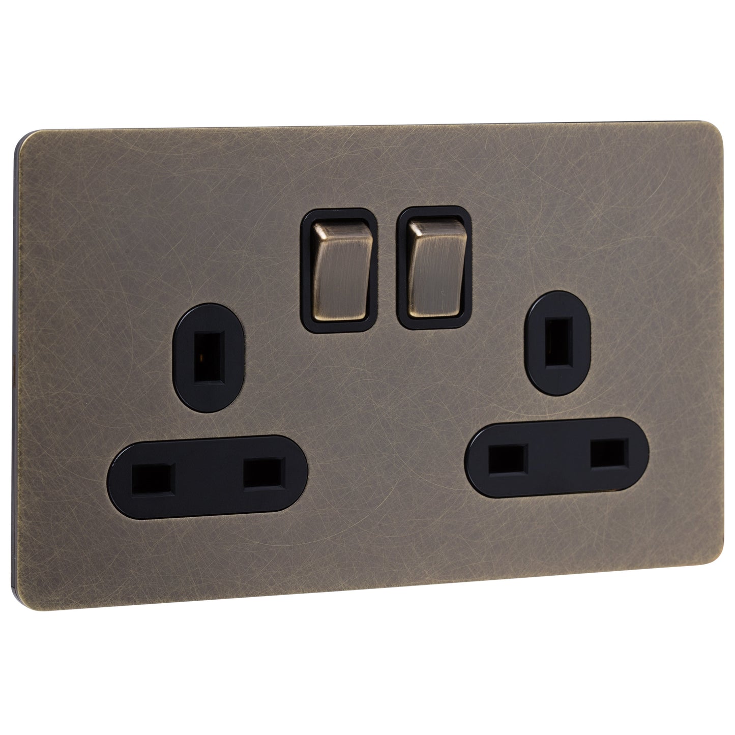 Caradok Screwless Antique Brass Socket - 2 Gang - The Georgian