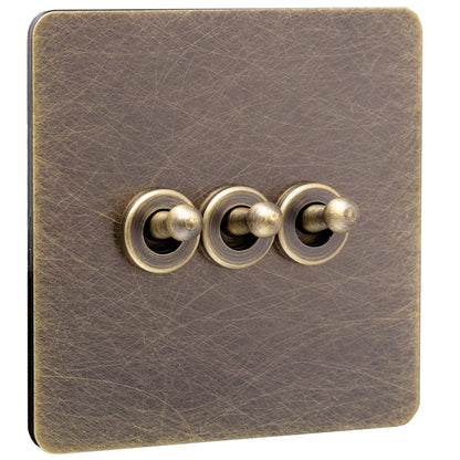 Caradok Screwless Antique Brass Toggle Switch - 3 Gang - The Georgian