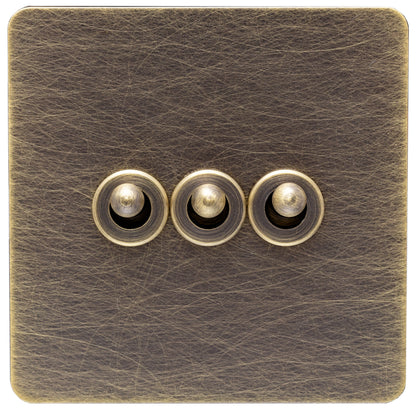 Caradok Screwless Antique Brass Toggle Switch - 3 Gang - The Georgian