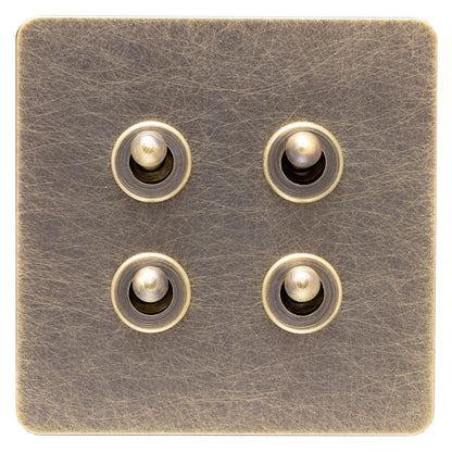Caradok Screwless Antique Brass Toggle Switch - 4 Gang - The Georgian