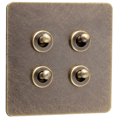 Caradok Screwless Antique Brass Toggle Switch - 4 Gang - The Georgian