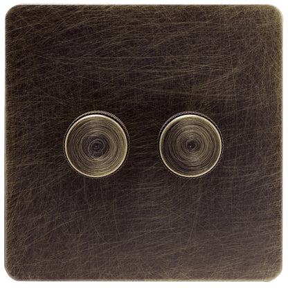 Caradok Screwless Antique Brass Dimmer Switch - 2 Gang - The Georgian