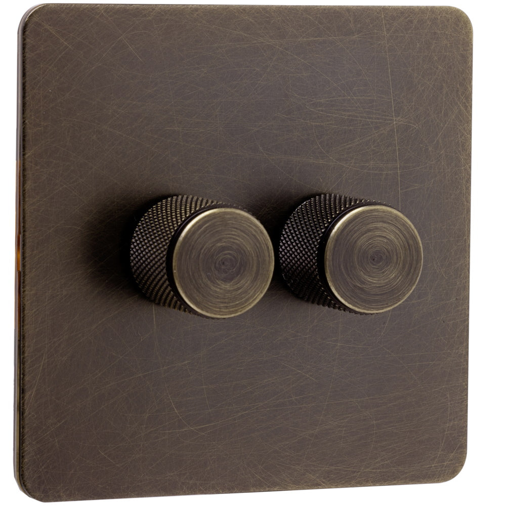 Caradok Screwless Antique Brass Dimmer Switch - 2 Gang - The Georgian