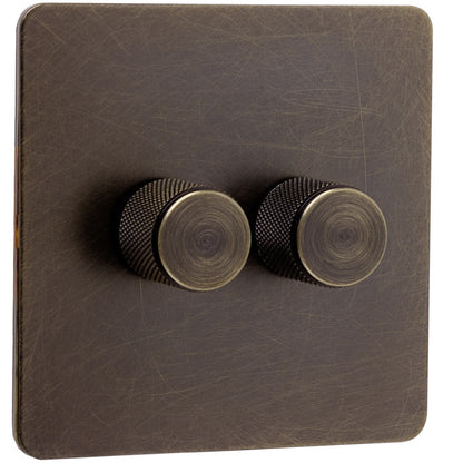 Caradok Screwless Antique Brass Dimmer Switch - 2 Gang - The Georgian