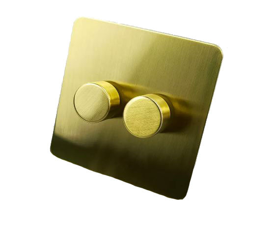 Caradok 2 Gang Screwless 2 Way Double Brushed Brass LED Dimmer Switch