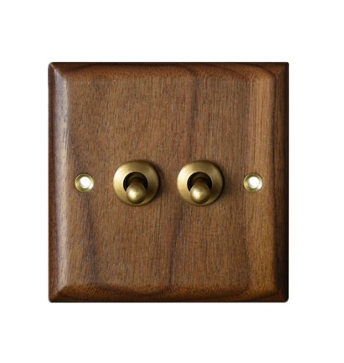 Caradok 2 Gang 2 Way Walnut Wood Toggle Switch