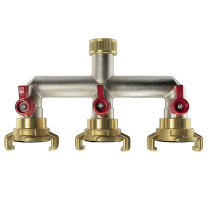Three Way Tap Splitter Brass 3/4" BSP with Geka Type Outlets