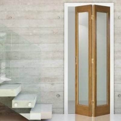 Oak Pattern 10 - Bi-Fold x 2 Glazed Clear Light Panels Un-Finished Internal Door - All Sizes