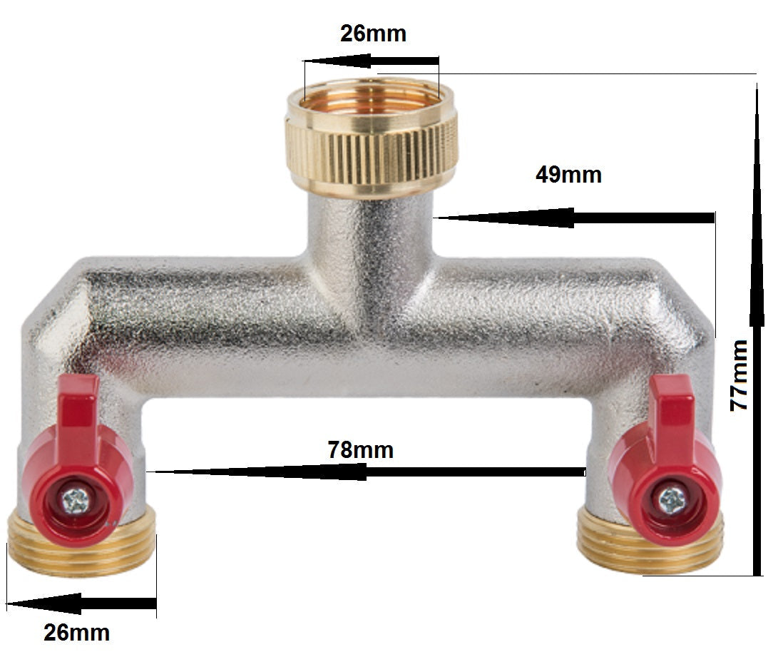 Two Way Tap Splitter Brass 3/4" BSP