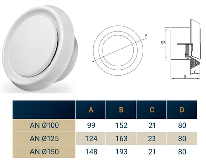 White ABS Extract Ceiling Valve 150mm