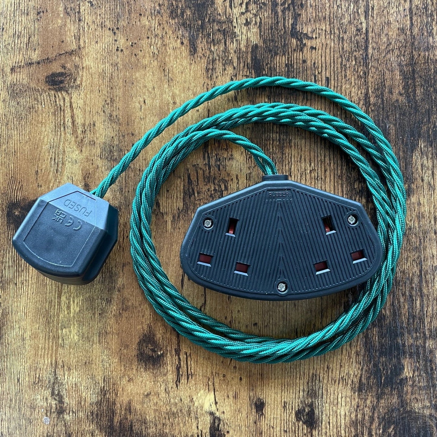 Coloured Fabric Decorative Extension Lead - Twisted Flex - Black Plug & Socket