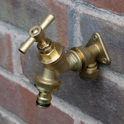 15mm Brass Wall Flange Kit with Brass Quick Connect Tap
